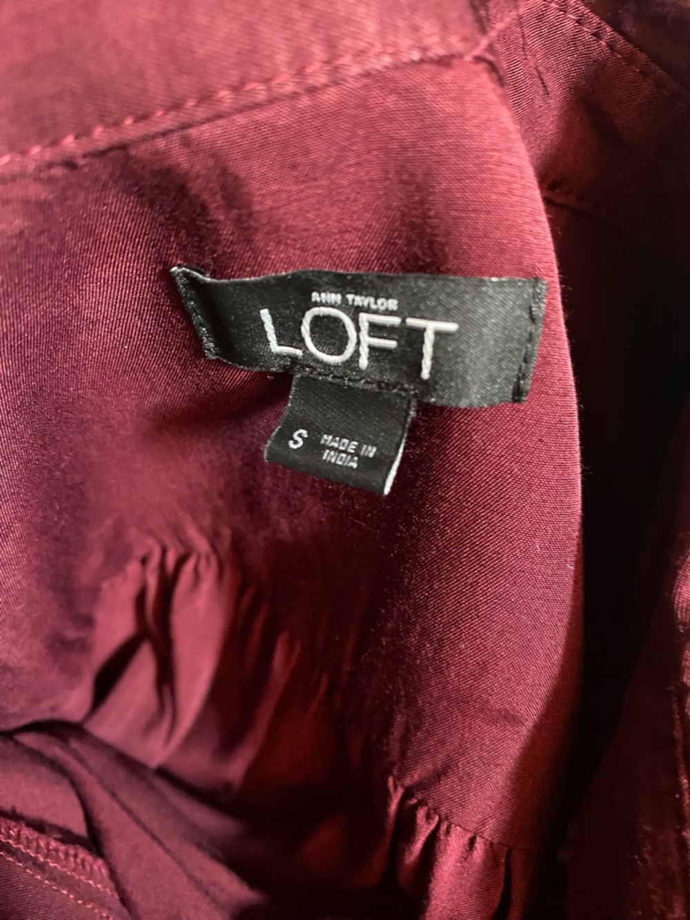 LOFT Burgundy Long-Sleeve Drawstring Jumpsuit - Picture 4 of 5